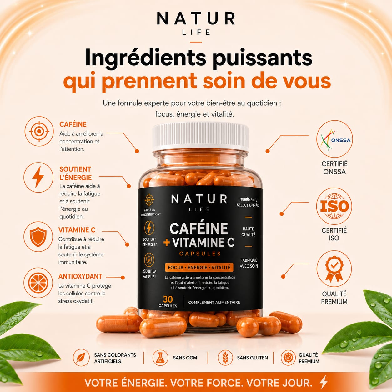 Ingrédients Caféine et Vitamine C